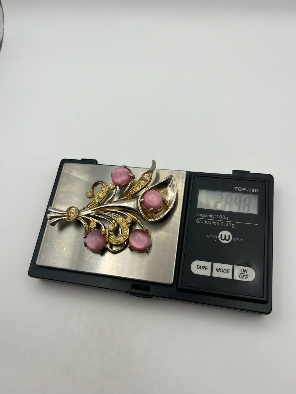 1950’s Mid Century pink moonglow cabochon stones flower bouquet brooch pin